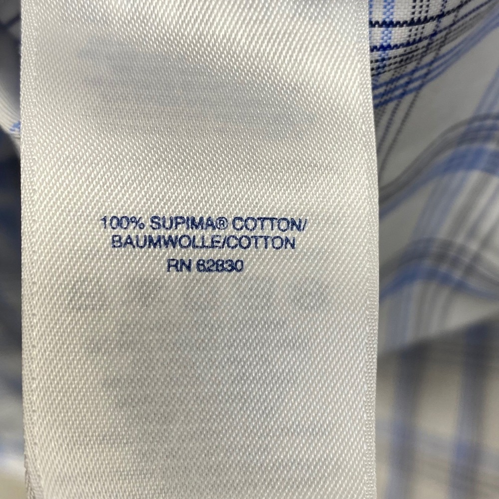 Lands' End Mens Blue Plaid Supima Cotton No Iron Dress Shirt 17.5-33 Traditional - Picture 4 of 12
